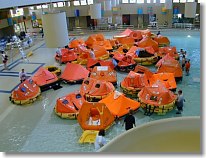 34 life rafts being roudned up